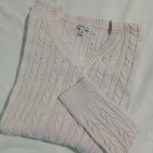 Croft & Barrow S pale pink 100% cotton long-sleeved cable-knit v-neck sweater